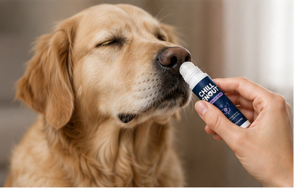 Applying Chill Snout balm to a calm dog nose